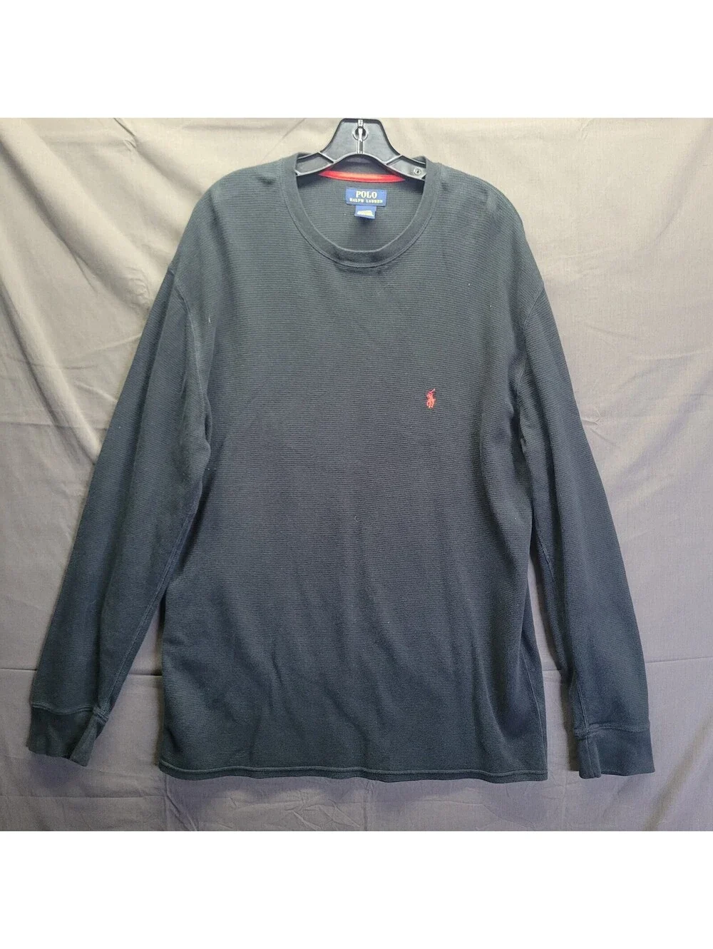 Polo Ralph Lauren Mens Waffle Knit Sleepshirt Black Crew Long Sleeve Cotton 2XL